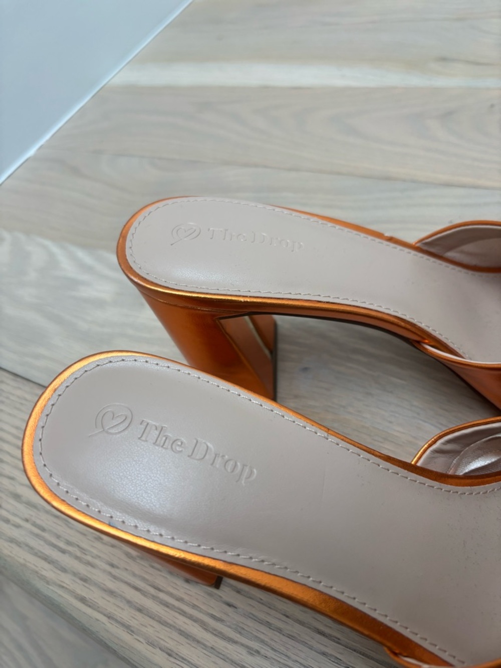 The Drop Metallic Open-Toe Block Heel Mule in Fire Orange - Picture 8 of 9